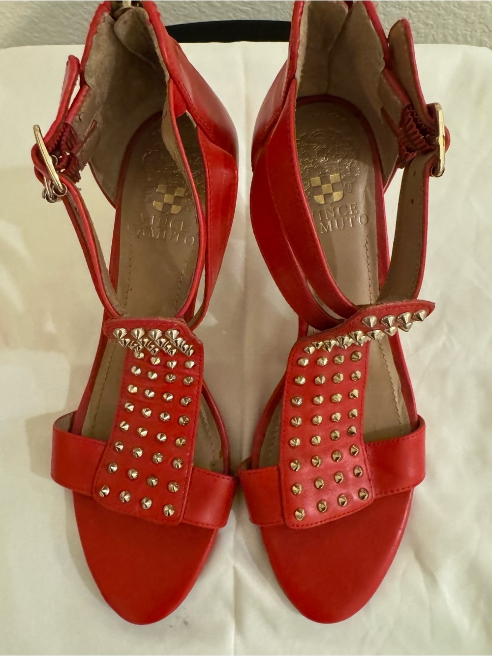 Vince Camuto Red Studded T-Strap Heels